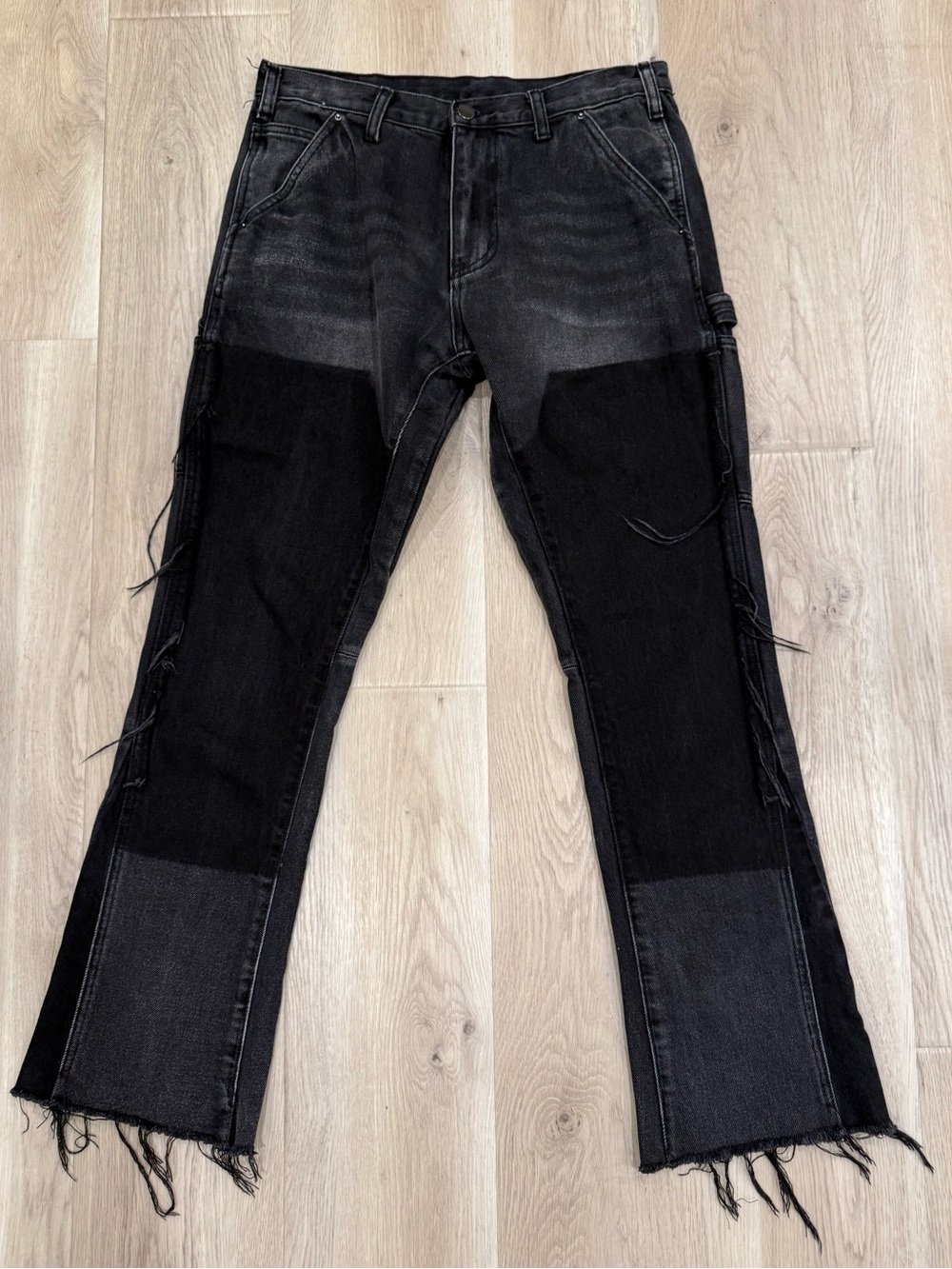 Black Carpenter Jeans Two-Tone Patchwork Straight Leg 100% Cotton Size 29